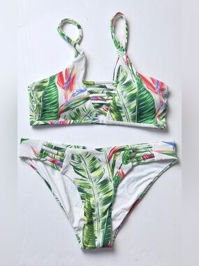 NEW Tropical Leaf Strappy Bikini Set - Green